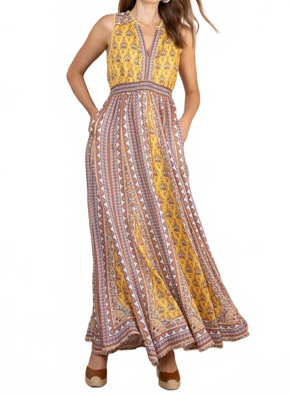 NEW HALE BOB women's solana maxi dress in yellow multi